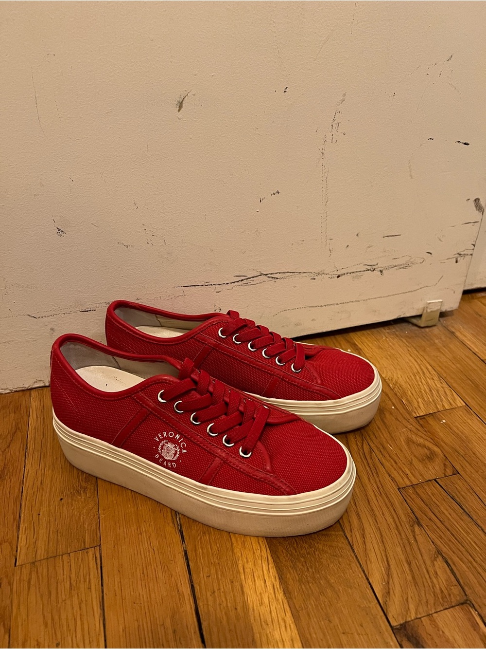 Veronica Beard Red Canvas Platform Sneakers